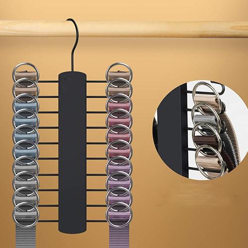 1 Pack Wooden Tie Rack, Men Space Saving Belt Hanger with 20 Hook for Closet, Non-Slip Rotatable Ties Organizer Racks for Scarf
