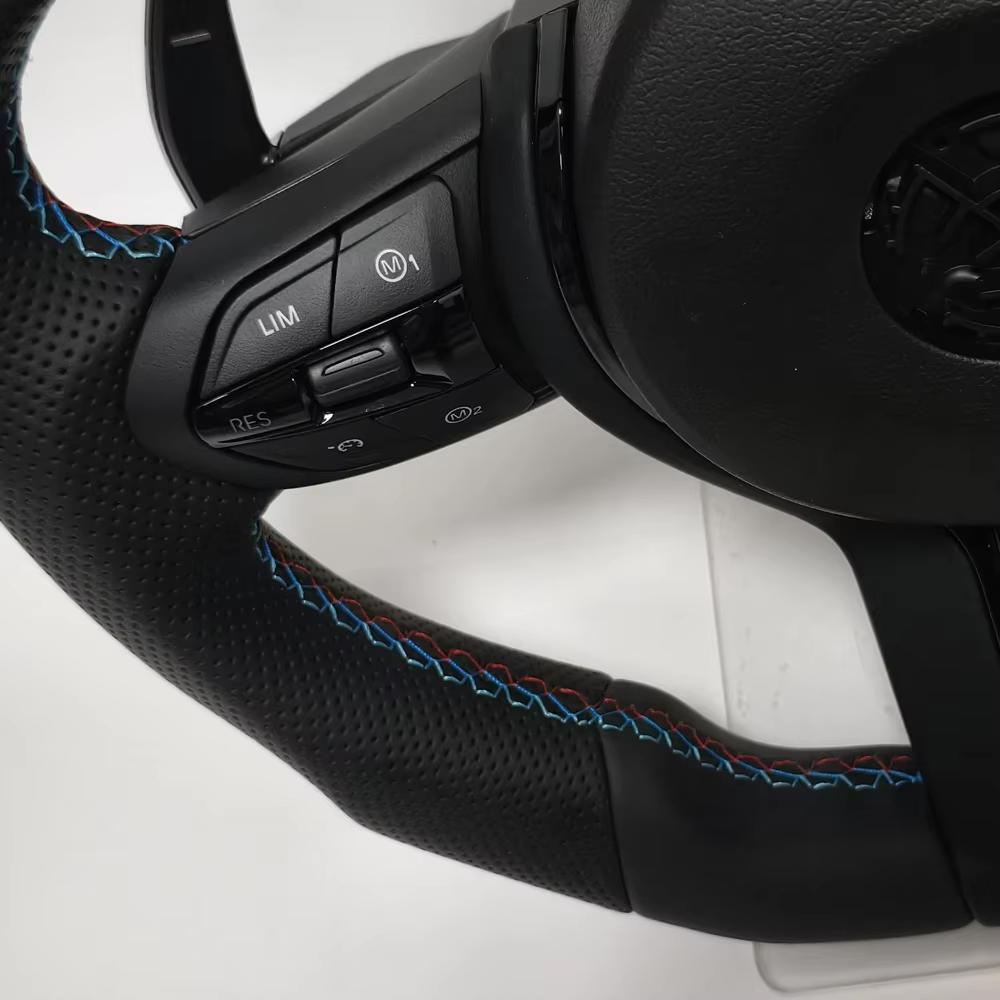 Black Chrome Sport Leather Steering Wheel For BMW F30 F36 F20 F23 F22 M3 F80 X1 F48 F10 F07 F01 M5 E84 E87 E90 E70 BMW Car Accessory