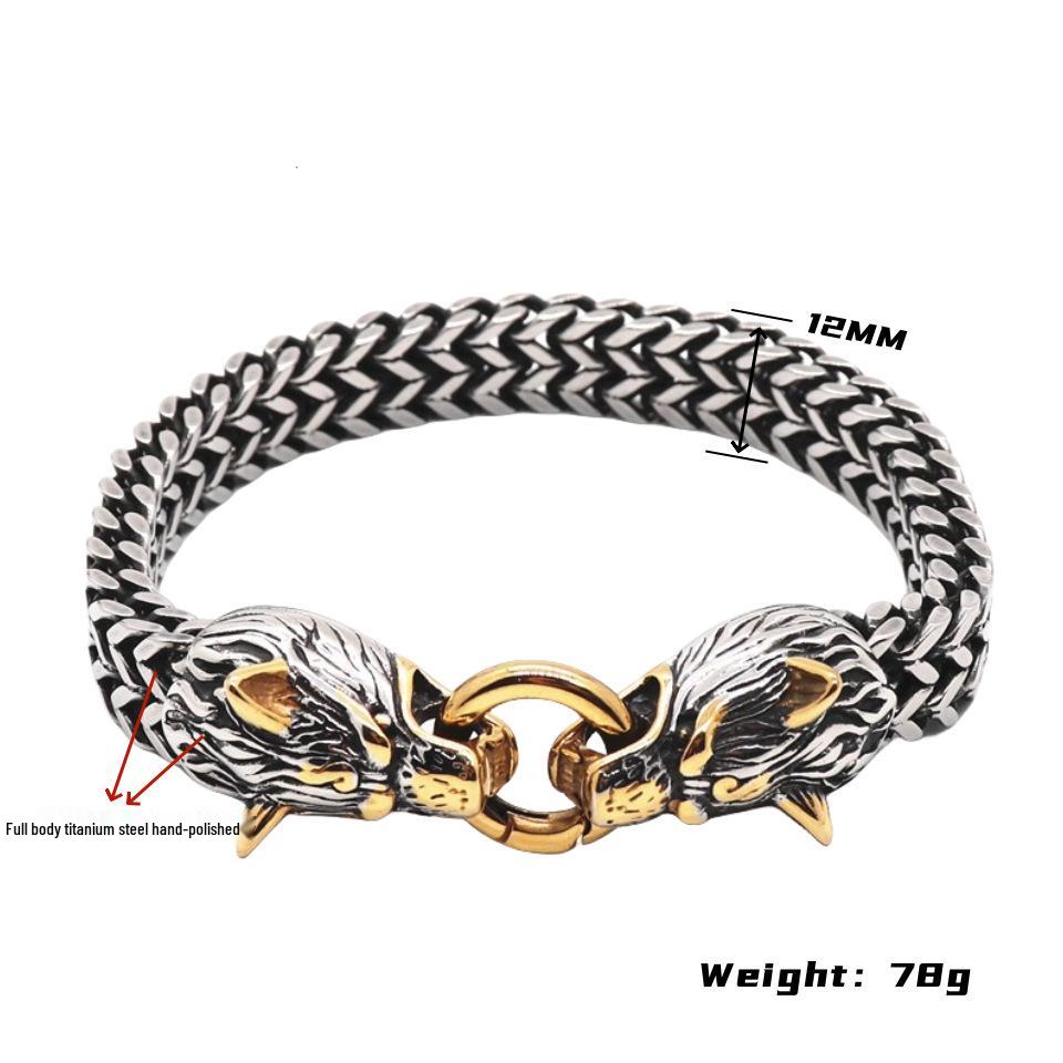 Nordic Viking Wolf Head Titanium Steel Men's Hip-Hop Stainless Steel Bracelet