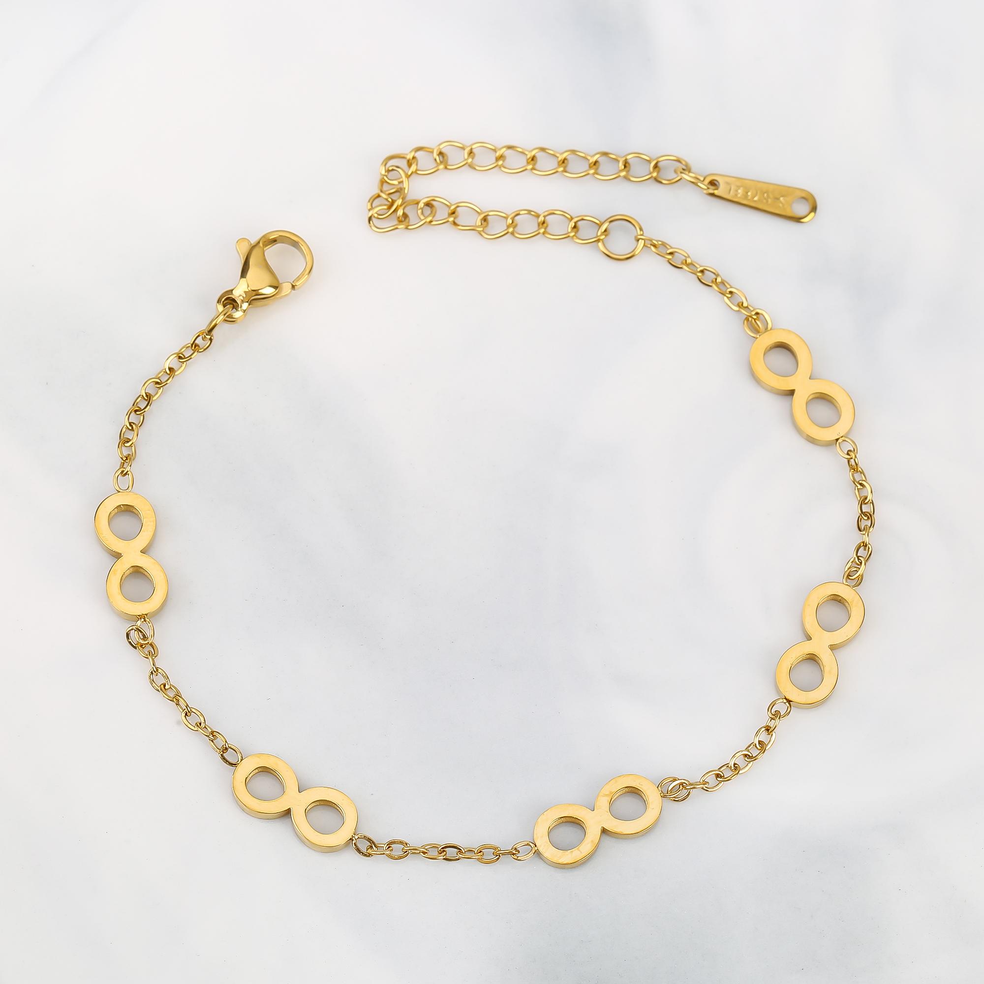

Gold Plated Stainless Steel Infinite Adjustable Bracelet Lucky Number 8 Bracelet Simple for Man Woman Party Wrist Zircon Gift