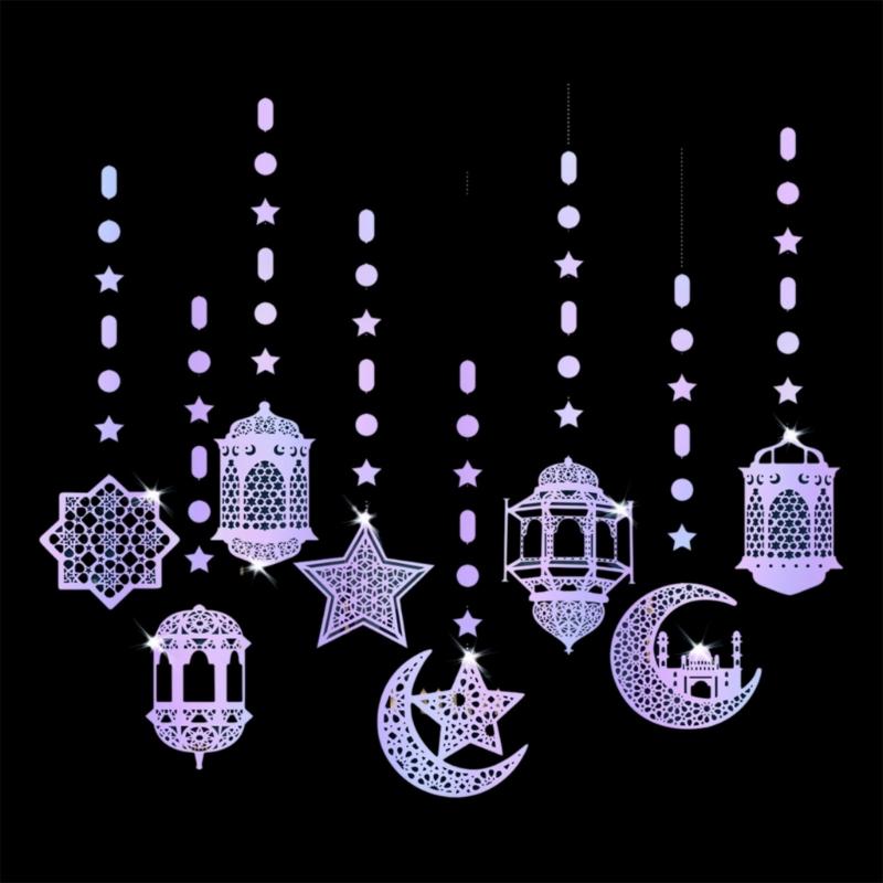 8Pieces Eid Holiday Hanging Decoration Ornaments Pendants for Home and Office Card Paper Hanging Pendant