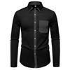 Autumn Fashion Men's Patchwork Long Sleeve Shirt High Quality Vintage Color Block Male Casual Social Wedding Party Business