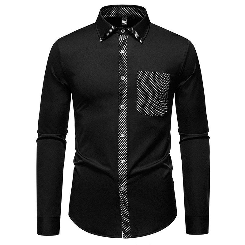 Autumn Fashion Men's Patchwork Long Sleeve Shirt High Quality Vintage Color Block Male Casual Social Wedding Party Business
