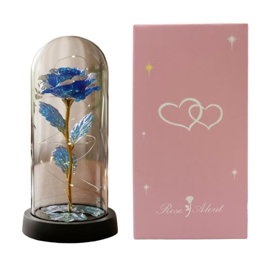 Preserved Rose in Dome with LED Light Artificial Eternal Rose Flower Gifts for Her Mom Women Valentine's Day Mother's Day Christmas Birthday Gift