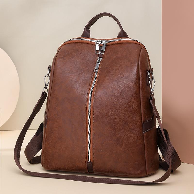 New Women Backpack Anti-Theft Fashion Casual Shoulder Soft Leather Travel Bag Vintage Versatile Solid Color 2-in-1 Backpack