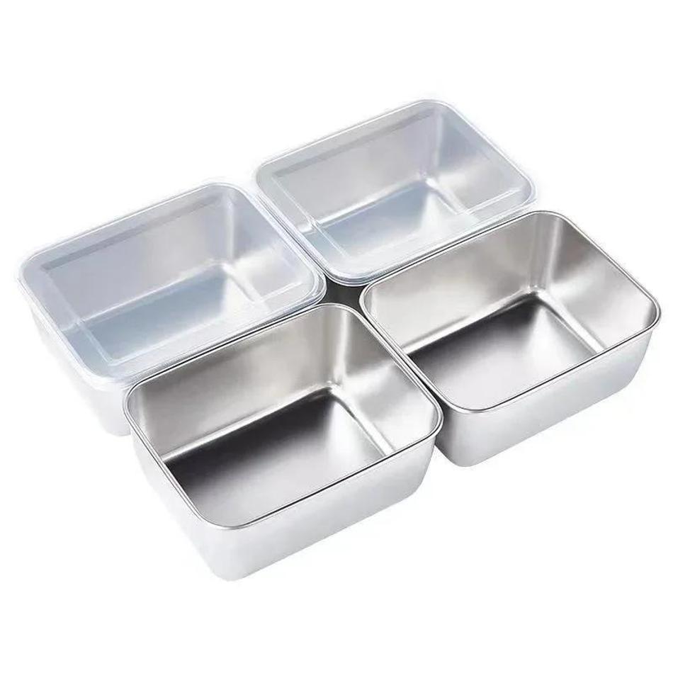Food Grade Stainless Steel Refrigerator Storage Box Container Ingredients Freezer Storage Household Kitchen Food Sealed Boxs