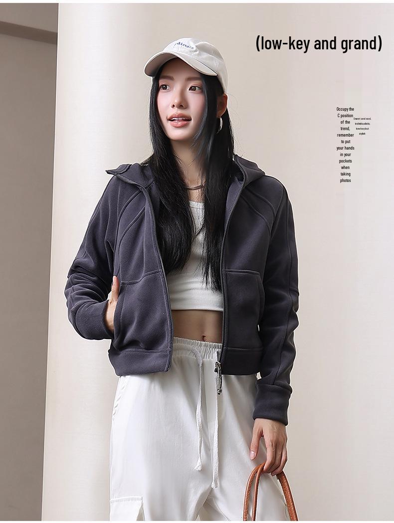 

Lulu Style Women s Velour Yoga Hoodie: Autumn/Winter Short Loose Jacket Large (130-150)