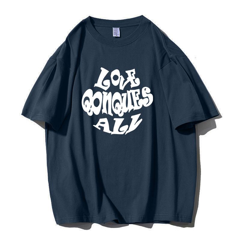 Shellsuning Oversized Letter Graphic T Shirts Men Summer Soft 100% Cotton Short Sleeve Tees Female Trendy Loose High Street Tops