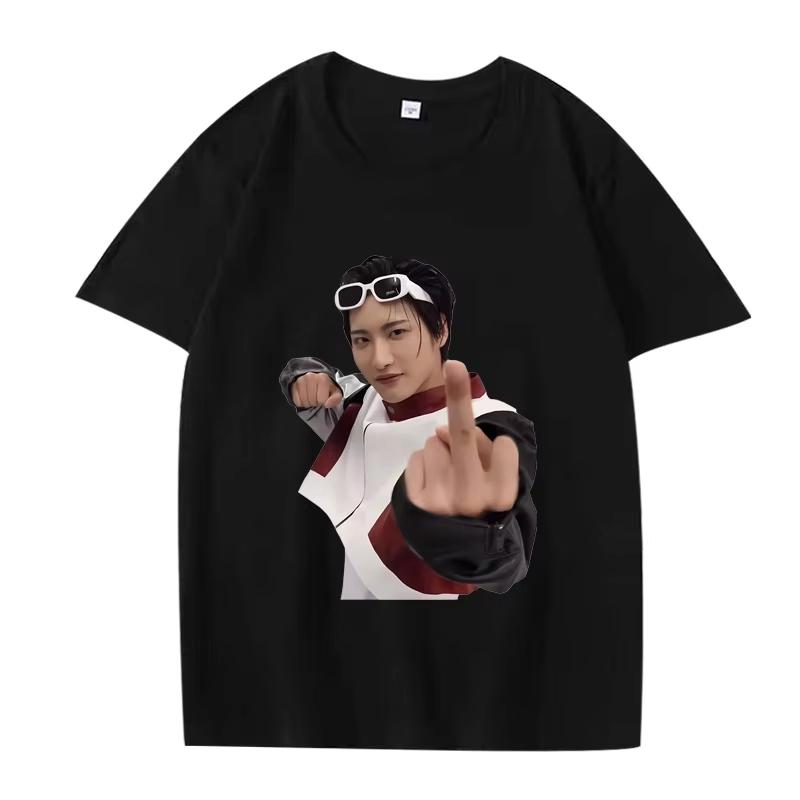 Seonghwa Ukazující Prostředníček Meme Klasické Tričko Ateez Pánské Dámské Módní Street Bavlna Vtipné Krátký Rukáv Léto Potisk Unisex Top