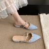 Fashion Rivet Wrapped Head Semi-drag Women Wear New Pointed Toe Shallow Mouth Slip-on Low-heeled Shoes in Summer