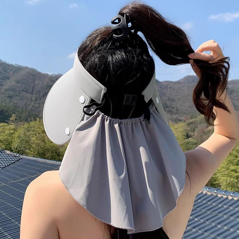 Big brim sun protection hat women's summer UV protection full face ice silk neck protection shawl sun hat