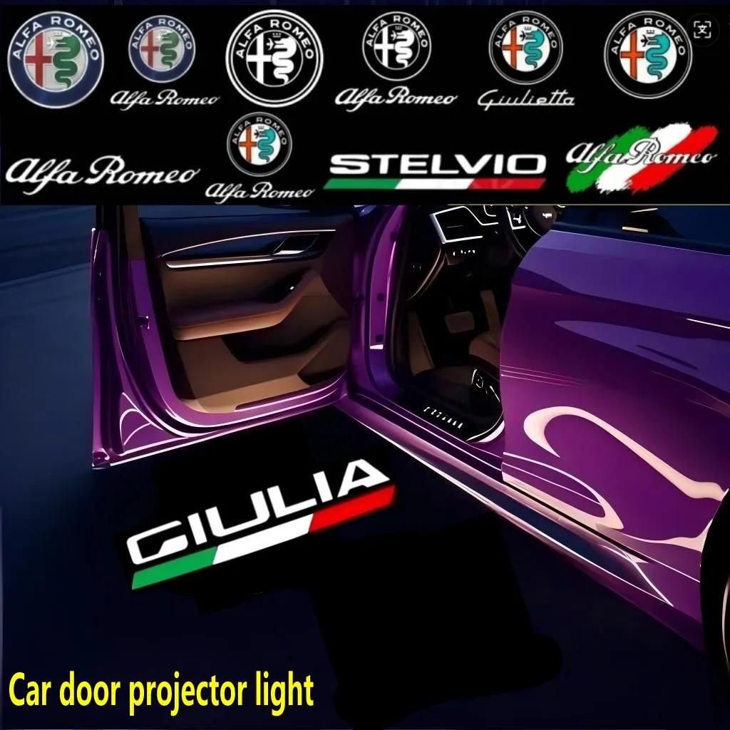 2x Projecteur Laser Logo de Porte de Voiture LED Lumière d'Accueil Pour Alfa Romeo Giulia Stelvio 2017-2023 Giulietta 2011-2019 Accessoires