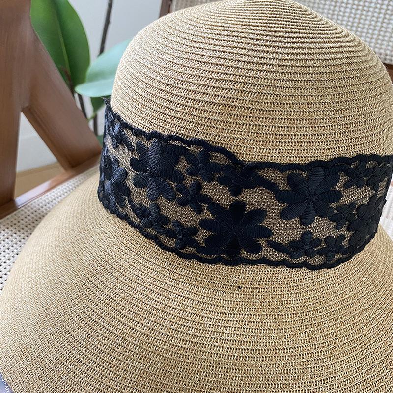 New Lace Edge Elegant Straw Hat Children's Summer Big Brim Sun Protection and UV Protection Sun Hat