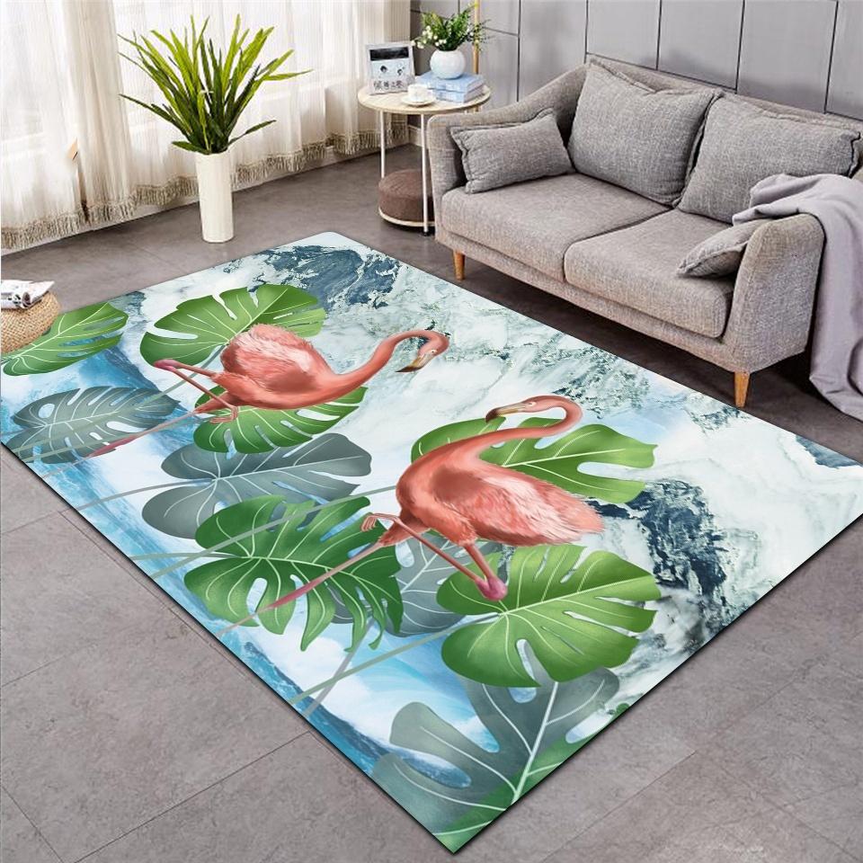 Fashion Flamingos Print Rug Leaf Leaves Printed Carpet Bedroom Large Area Rug Non-slip for Living Room Home Decoration