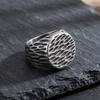 Kalen Stainless Steel Signet Ring for Men Retro Hammered Dimple Texture Finger Anillos Punk Women's Larger Band Jewelry Gifts