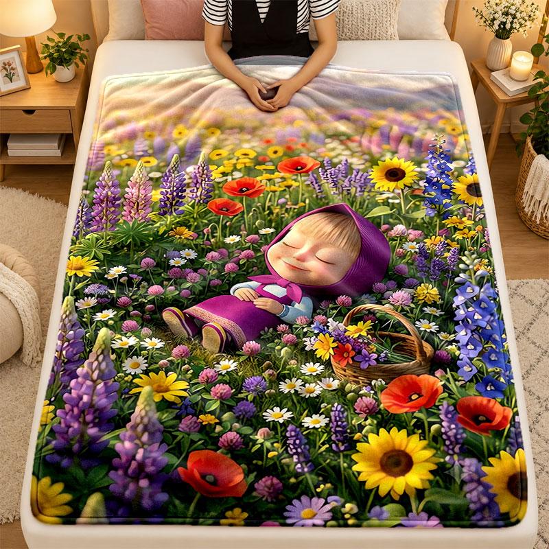 Flannel BlanketMasha and the Bear Warm Soft Throw Blanket for Indoor Sofa Bed Living Room Use