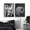 Modern Toilet Black White Roll Paper Sexy Woman Bar Girl Drinking Bathroom Canvas Prints Picture Poster Fashion Painting Decor