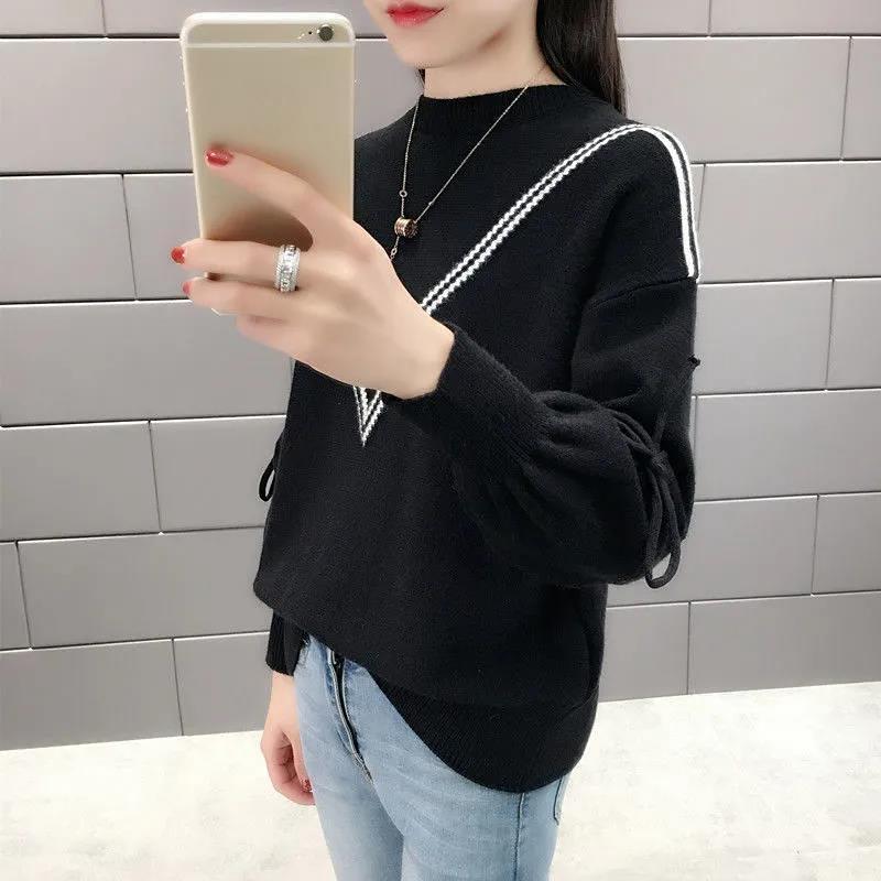 Spring and Autumn Women's Sweater Loose Outwear Round Neck Undercoat Short Bowknot Loose Sweater