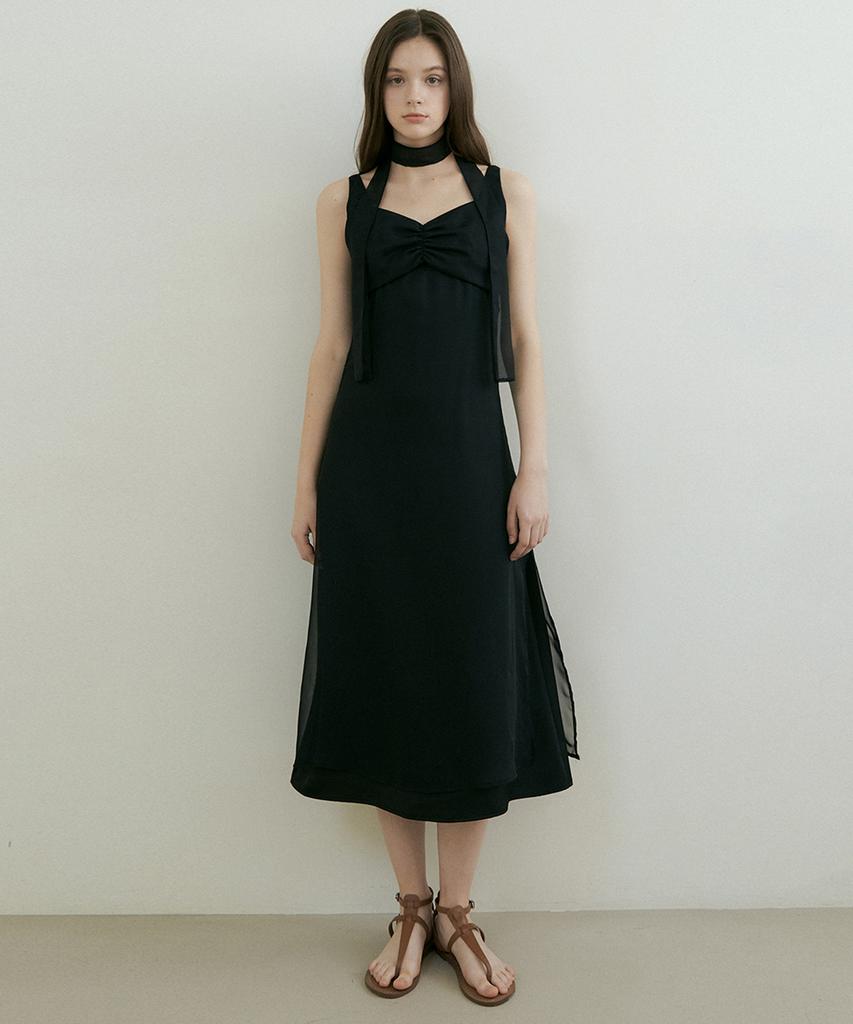 REORG Petal Layered Tie Sleeveless Ops Black