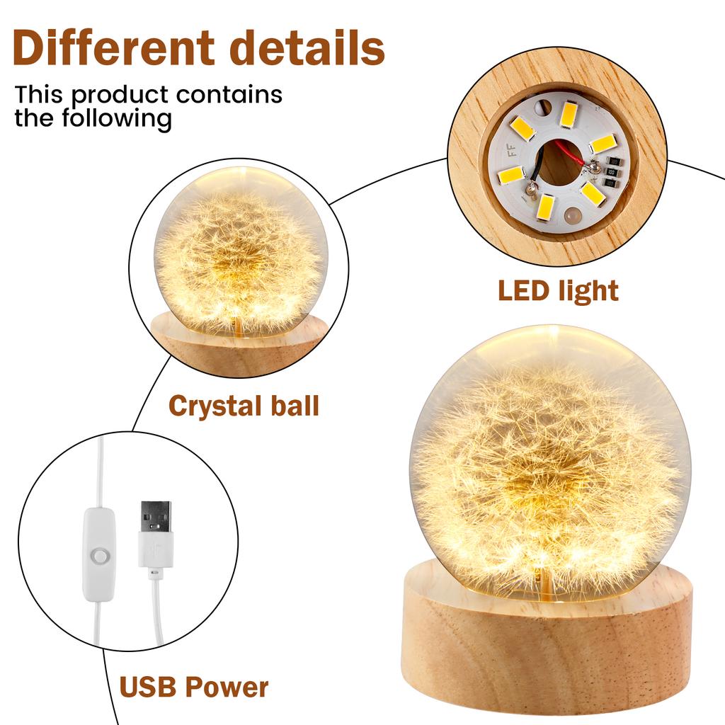 Crystal Ball Night Lights 3D Dandelion Luminous Table Lamp Bedroom Home Decor for Kids Party Children Birthday Gifts Flower Lamp