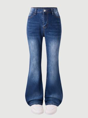 European and American Teenage Girls' Slim-Fit High-Waisted Stretchy Flare Denim Jeans