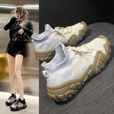 Sports Shoes Women's Breathable Lace-up Thick-soled Casual Sports Shoes Women's Vulcanized Shoes Thick-soled Mesh Breathable