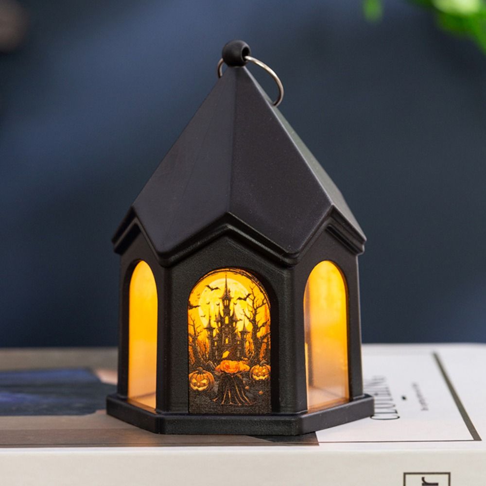 Luminous Halloween Castle Handheld Lantern Mini Candle Wind Lantern  Party Supplies