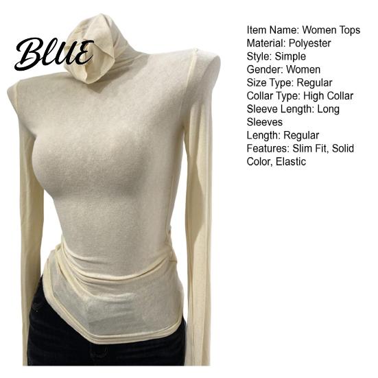 Slim Fit Tops Women High Collar Long Sleeve Base Shirt Elastic Solid Color Autumn Winter Breathable