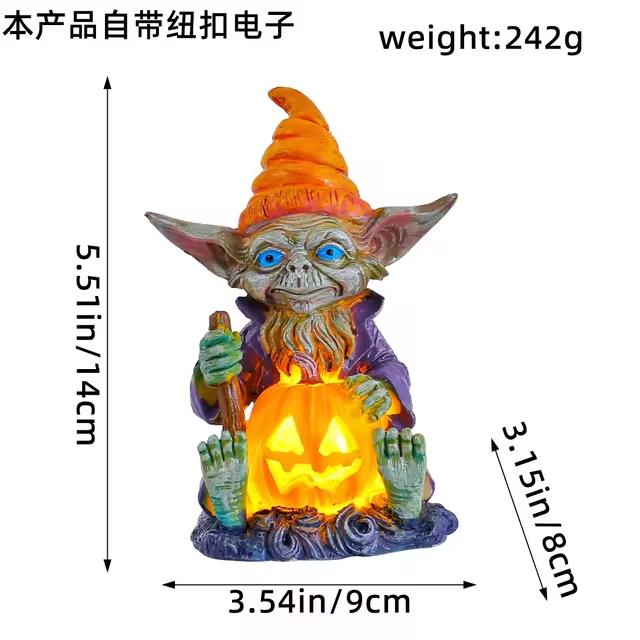 Halloween Decoration Hug Pumpkin Lantern Elf Resin Craft Decoration Home Desktop Glowing Dwarf Dwarf Doll Desktop Ornament