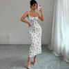 European and American Floral Long Dress, Summer New Women's Flower Print Suspender Chest-wrapped Slim-fitting Hip-wrapped Dress