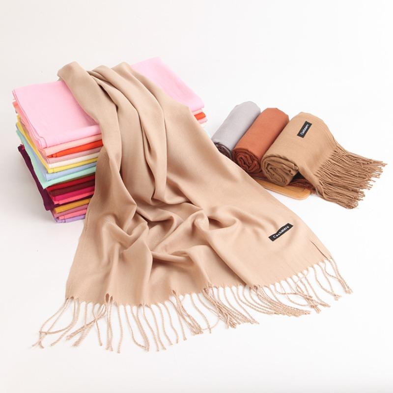 Solid color cashmere bristle scarf women's autumn and winter warm versatile gift shawl factory
