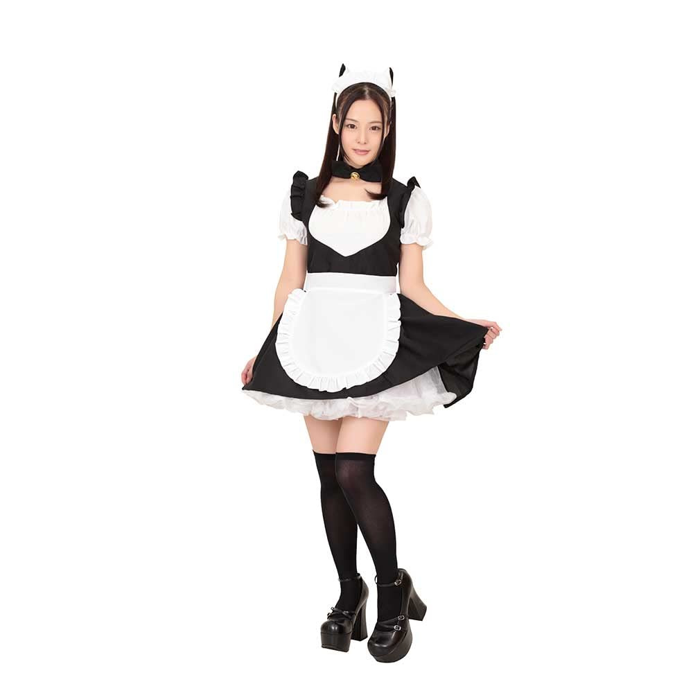 Be With Meow Maid White Black Cute M Size Cosplay Costume Halloween Maid Clothes Cat Ears Cat Lolita Waitress Women's
