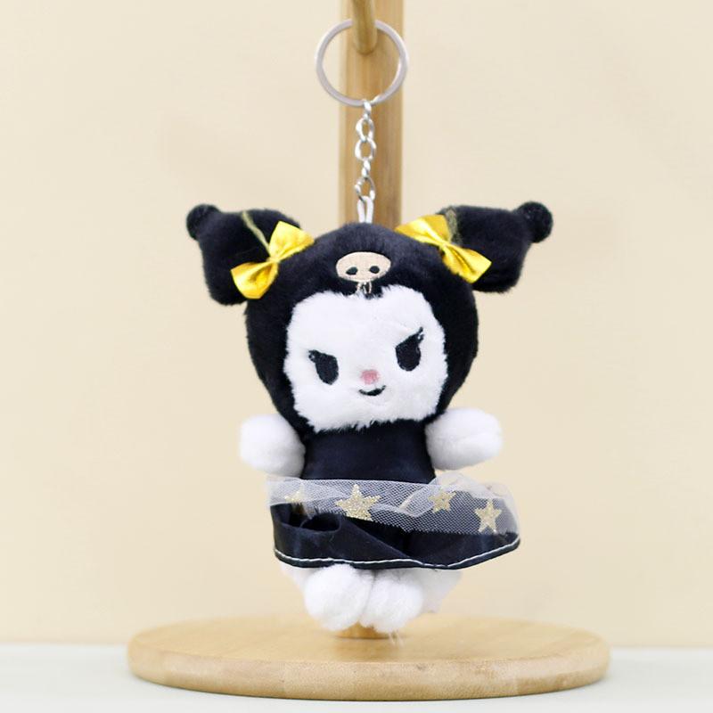 Charming Kuromi Plush Keychain Adorable Cat Bag Charm Soft Short Plush Toy Kuromi
