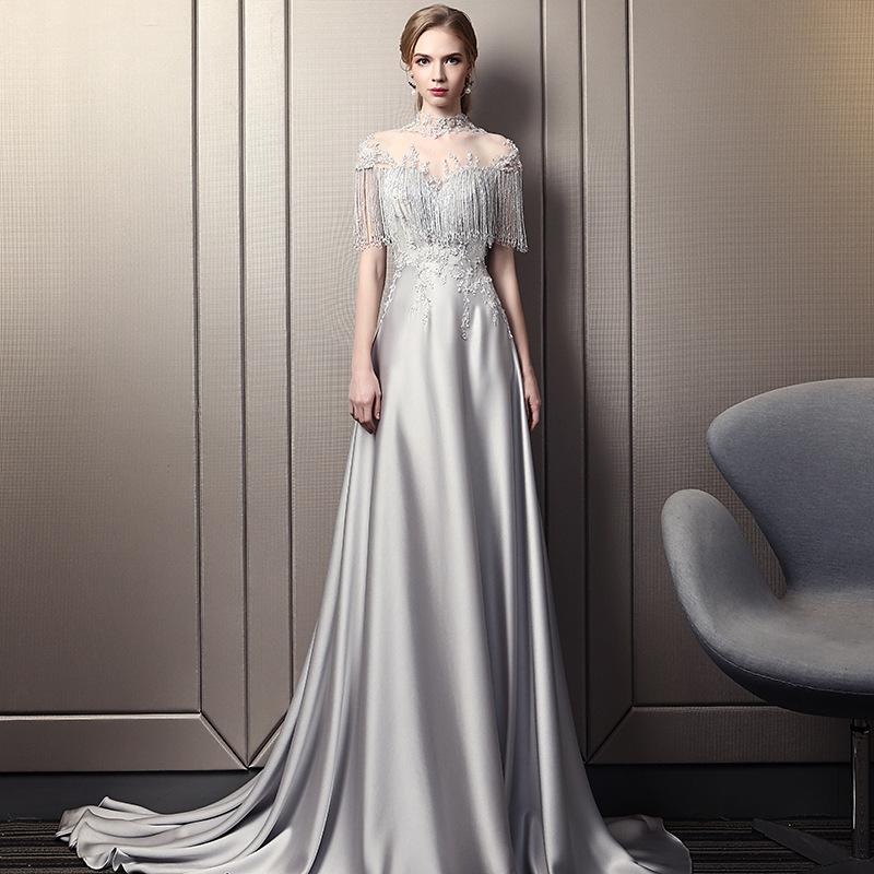 Evening Dress Women's Banquet Temperament 1011 New Summer Satin Dignified Atmosphere Celebrity Host Slim Dress