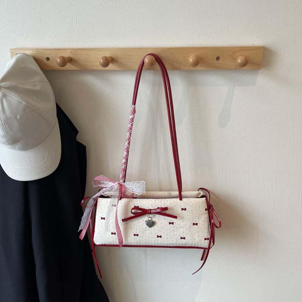 Contrast Color Bow PU Shoulder Bag Sweet Underarm Bags Shopping French Stick Handbag  School