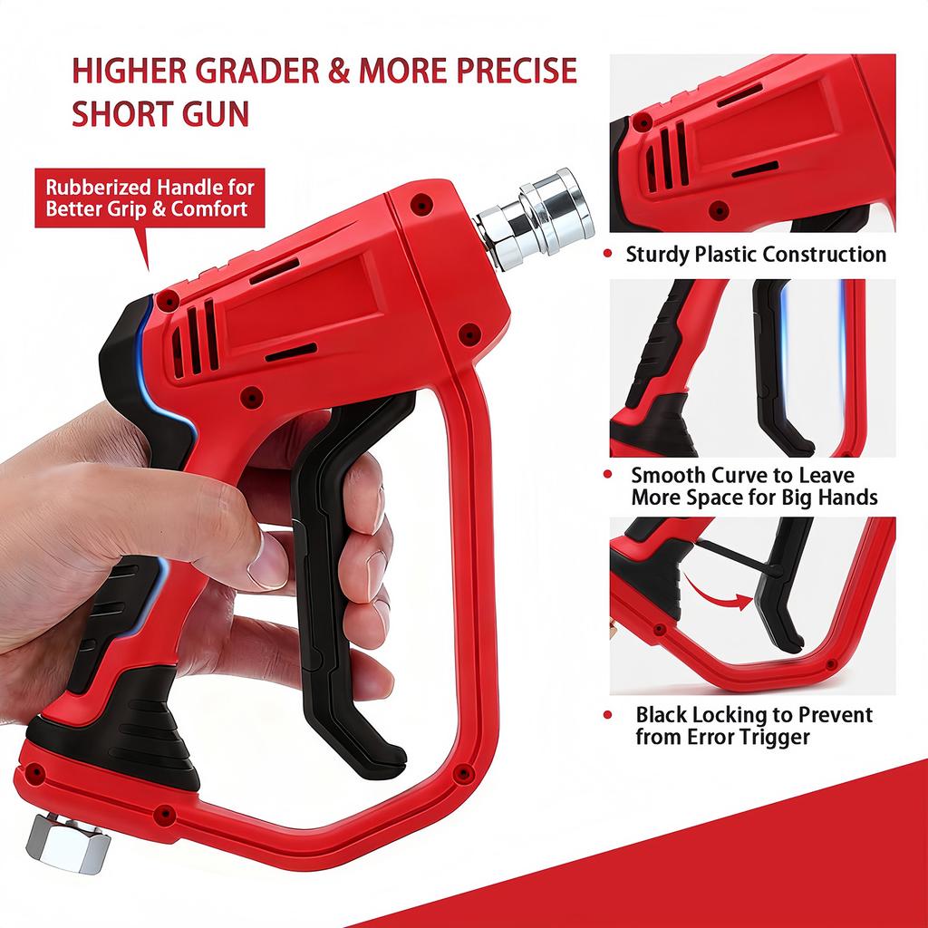 Short Pressure Washer Gun 3/8 & M22-14/15mm Universal Quick Connector for High Pressure Hose