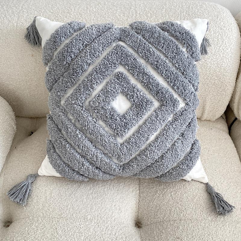 Bohemian Nordic Tufted Pillow Fringed Sofa Waist Pillow Living Room Bedroom Bedside Pillow Cover