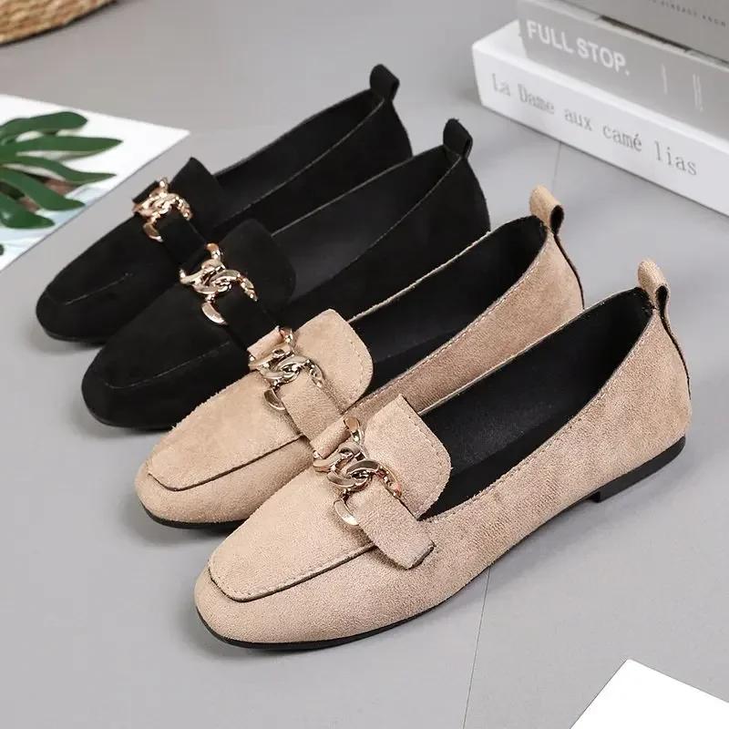 Fashion Spring Fashion Flat Shoes Women Quality Metal Slip On Loafer Shoes Ladies Flats Mocassins Big Size 35-41 Sapato Feminino 2025
