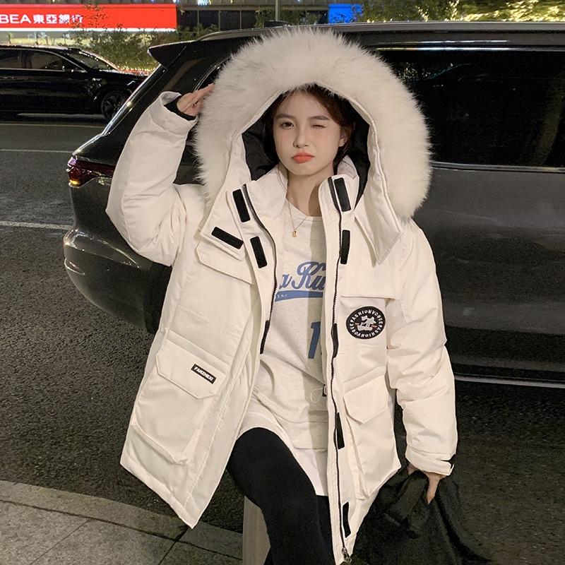 New big fur collar cotton clothes small jacket tooling jacket drawstring waist thin pie overcome women