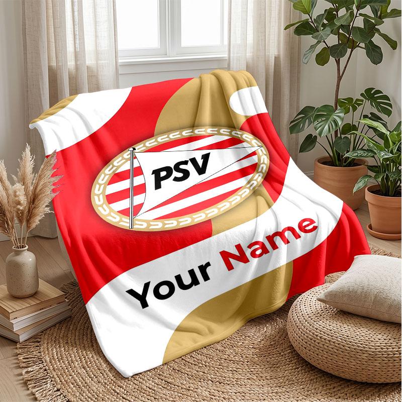 PSV Eindhoven FC Benutzerdefinierter Name Text Flanelldecke Fußball Logo Personalisierte Fleece-Wurfdecke Besonderes Geschenk für Sofa Schlafzimmer Zuhause