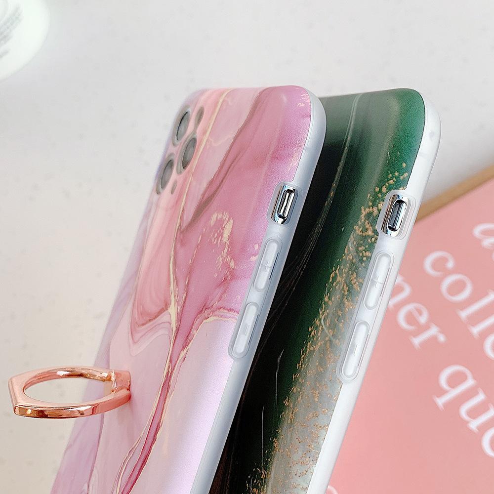 Apple 17ProMax Eye Protection Pink Green Marble for ipone15 /16/XR/8/7P Ring Buckle Holder