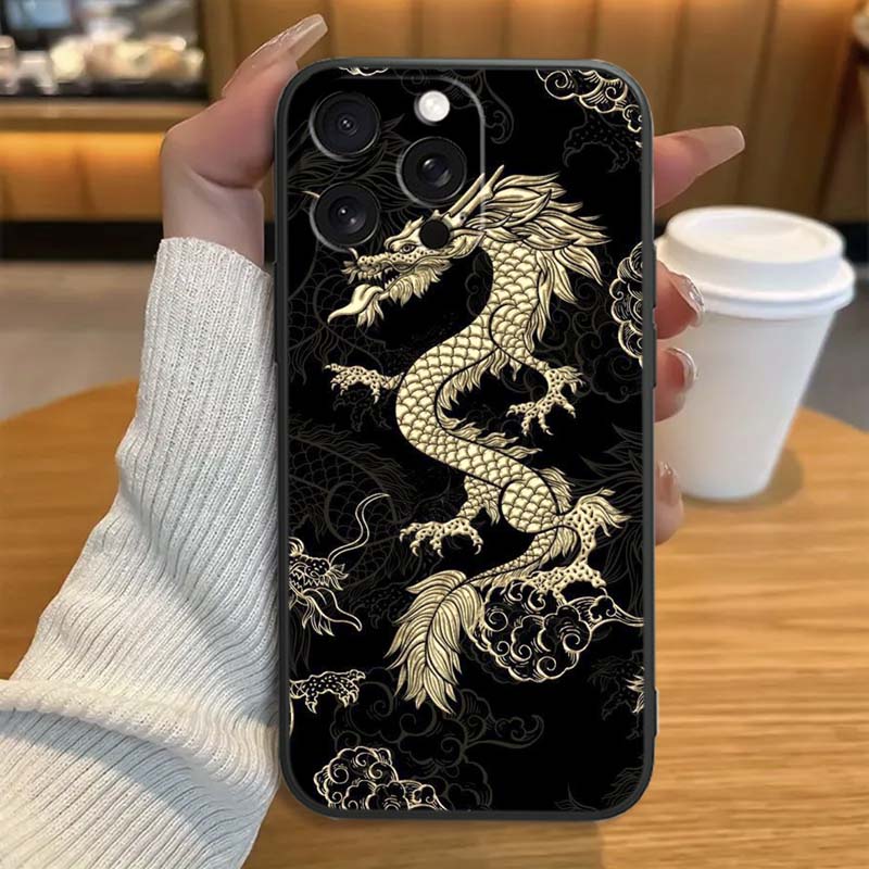 

Дизайн с драконом в стиле аниме для Apple iPhone 17 16 16E 15 14 13 12 11 Pro Max Plus Черный Мягкий Силиконовый Чехол для Телефона iPhone 12