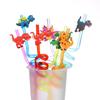 Drinking Decor Temporaty Straw Cartoon Pattern Dinosaur Reusable Straws Dino Theme Straws-Plastic