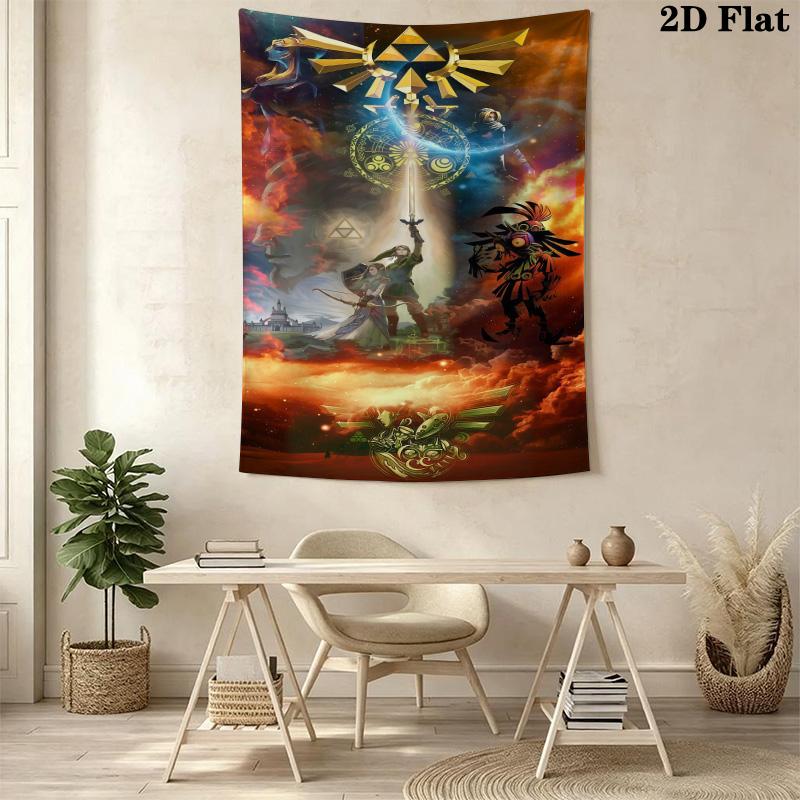 Zelda'S Epic Adventure Hero'S Journey Unfolded Tapestry Fashion Print Background Cloth Soft Background Cloth Background Wall Hanging Cloth