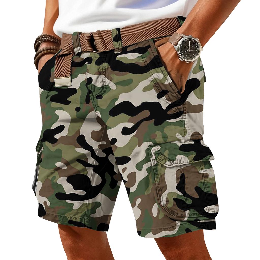 Men's Casual Trend Camouflage Print Shorts - Men's Multi-pocket Workwear Sports Shorts (without Waistband)
