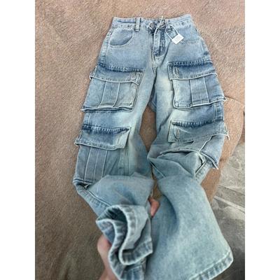 American Style Work Jeans for Women Street High Waist Wide Leg Casual Versatile Straight Trousers Trendy