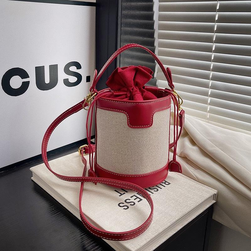 New fashionable contrasting color bucket bag portable shoulder messenger trendy women's bag