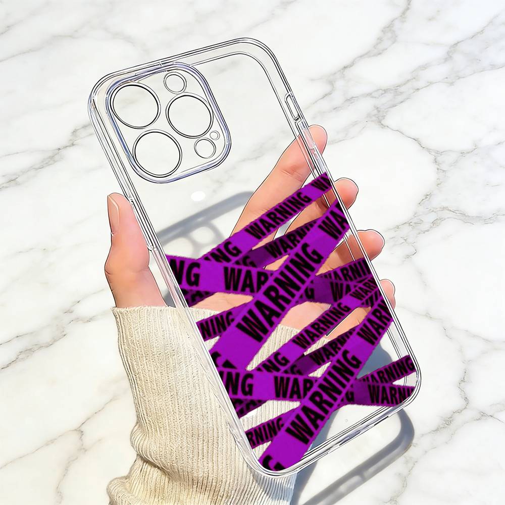 Warning tape Phone Case For iPhone 17 16 15 14 13 12 11 Mini Pro Max Plus Transparent Cover