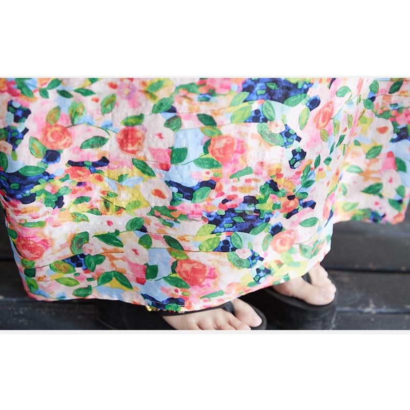 Dimanaf 2025 Women Plus Size Summer Dress Floral Casual Vintage Dress Basic V-Neck Loose Linen Long Dress Maxi