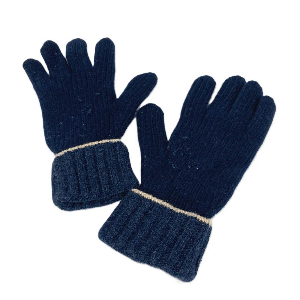 Loewe Anagram Logo Gloves Leather Tag Leather Tag Gloves Wool Navy